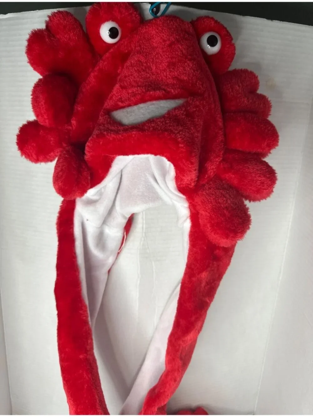 Red Crab Plush Hat Ear Flaps with Arm-Length Attached Mitten Winter fall costume